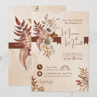 Invitation Taupe Automne Moderne Aquarelle Terracotta Mariage