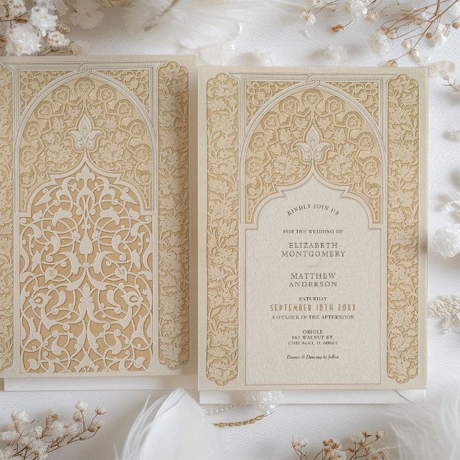 Invitation Taupe chaude et dentelle de crème Art Nouveau Mari (Créateur téléchargé)
