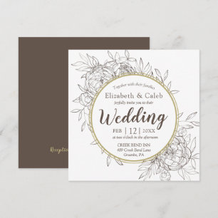 Invitation Taupe & Gold Peony Moderne Floral Toile Mariage