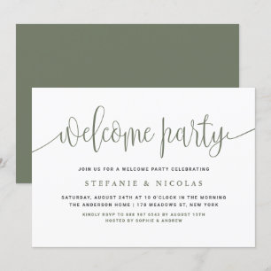 Invitation Taupe Green Jolie Calligraphie Bienvenue