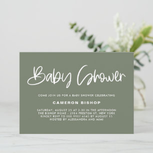 Invitation Taupe Green Mmite Baby shower de calligraphie mode