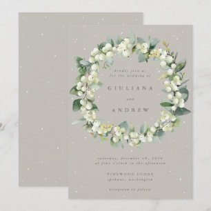 Invitation Taupe/Grige Snowberry+Eucalyptus Mariage de couron