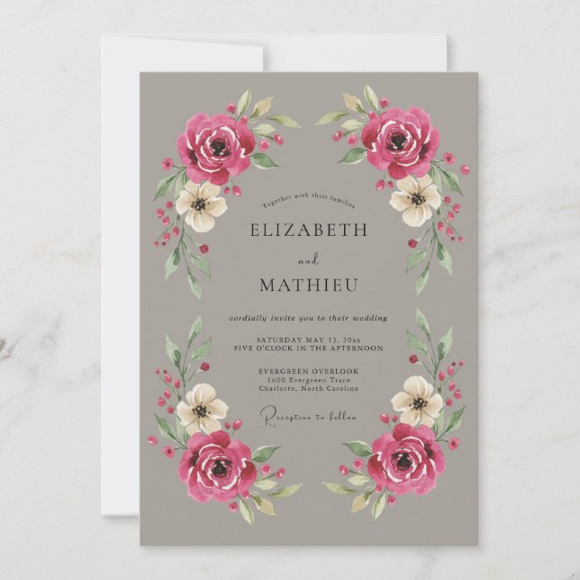 Invitation Taupe Mariage Vintage Intemporel (Devant)