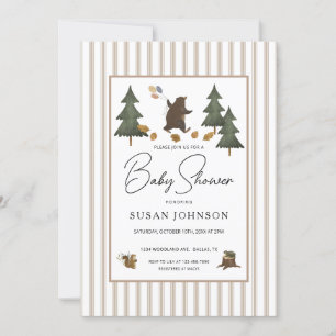Invitation Taupe Tan Brown Bois Ours Bébé Garçon Douche