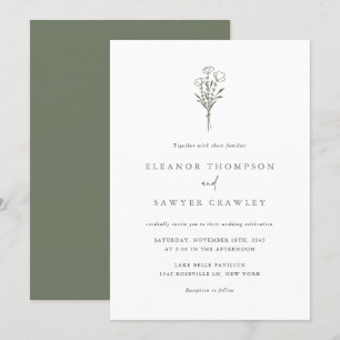 Invitation Taupe vert minimaliste Mariage de bouquet floral