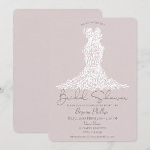 Invitation Taupe & White Feuilles Dress Fête de l'mariée mode