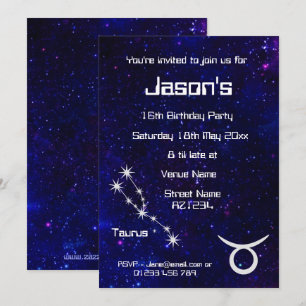 Invitation Taurus personnalisé Zodiac Galaxy Party