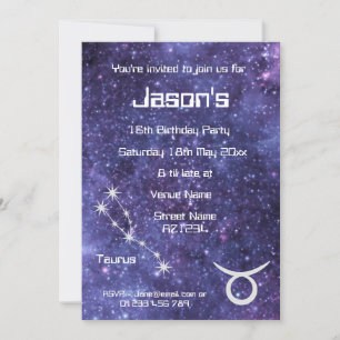 Invitation Taurus personnalisé Zodiac Galaxy Party