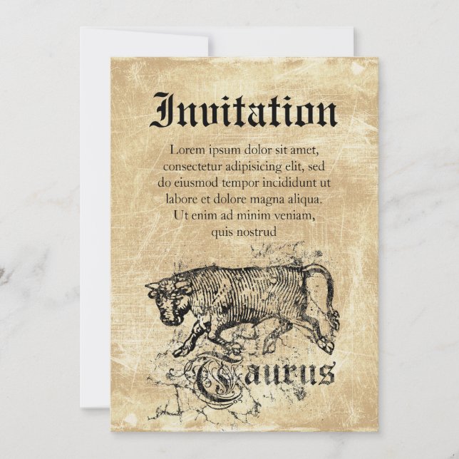 Invitation Taurus zodiaque Vintage (Devant)
