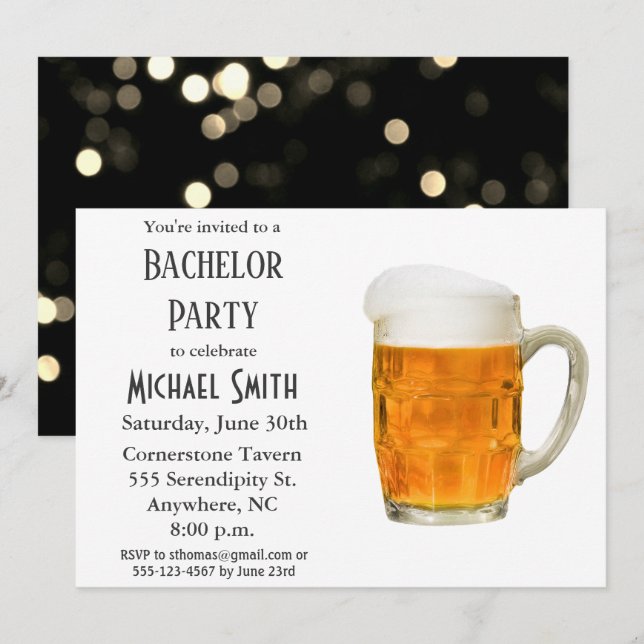 Invitation Tchin Tchin Bière de Fête de Bachelor Moderne (Devant / Derrière)