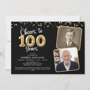Invitation Tchin-tchin pour 100 Ans 2 Photos Script Ballon