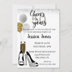 Invitation Tchin-tchin pour 50 Ans Paillettes Champagne Argen