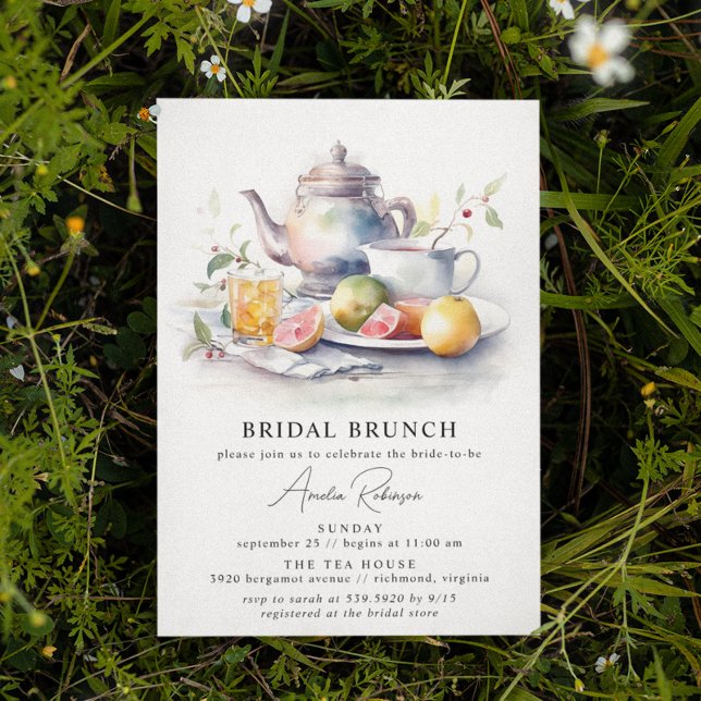 Invitation Tea aquarelle | Joli Élégant Brunch nuptial modern (Créateur téléchargé)