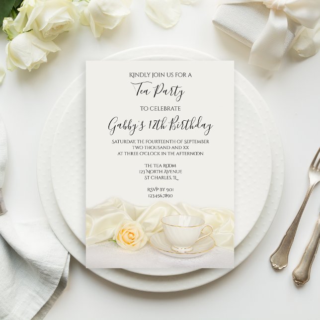 Invitation Tea Cup et White Rose Anniversaire (Créateur téléchargé)