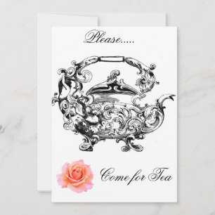 INVITATION TEA HEURE SOCIAL INVITATION-ANTIQUE THÉ POT & ROSE