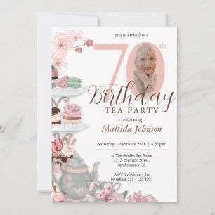 Invitation Tea Party 70e anniversaire rose florale photo pers