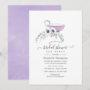 Invitation Tea Party à Fête des mariées florale violet poussi