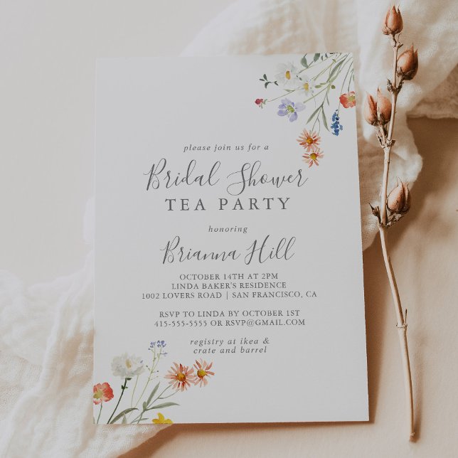Invitation Tea Party à la Fête des mariées florale sauvage (Créateur téléchargé)
