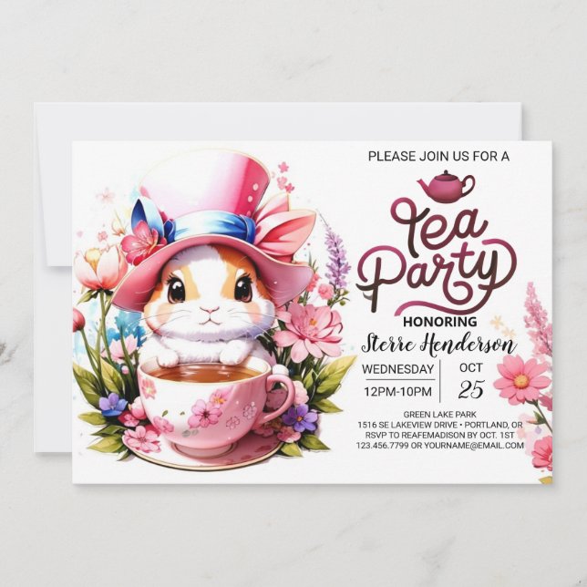 Invitation Tea Party à la maison libre de Bunny sur mesure (Devant)