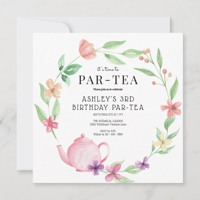 Invitation Tea Party | Anniversaire floral | Tout âge (Devant)