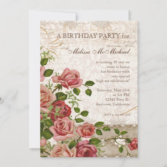 Invitation Tea Party Anniversaire Invitation, Trellis Rose Vi (Devant)