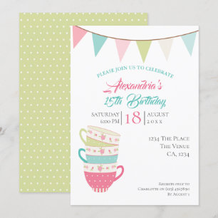 Invitation Tea Party Anniversaire Personnalisé couleur