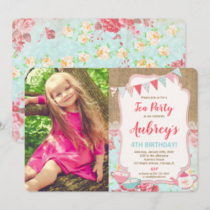 Invitation Tea party anniversaire photo shabby chic burlap gi