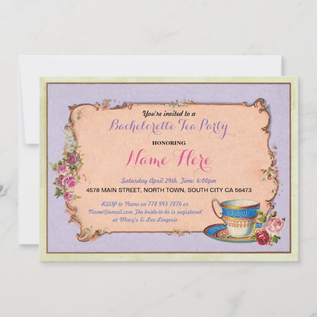 Invitation Tea Party après-midi Bachelorette violet Invitatio (Devant)