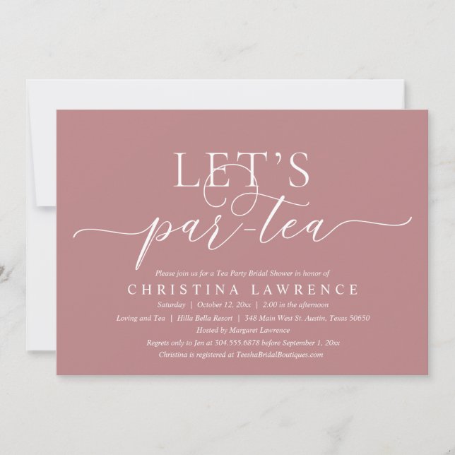 Invitation Tea Party après-midi, Mariée à être, Fête des mari (Devant)