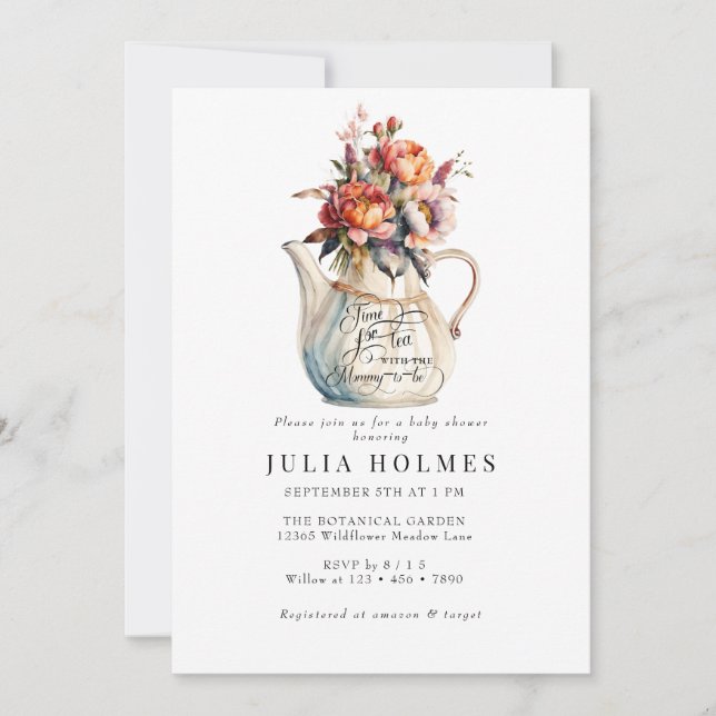 Invitation Tea Party | Baby shower Floral Classic (Devant)