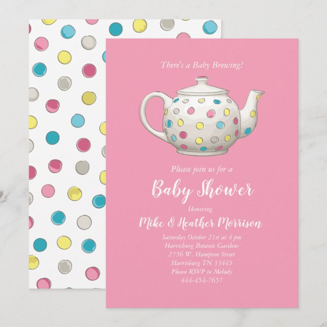 Invitation Tea Party Baby shower Rose Girl (Devant / Derrière)