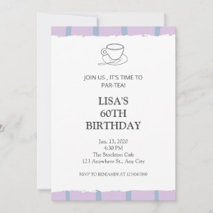 Invitation Tea party clair violet par thé 60e anniversaire