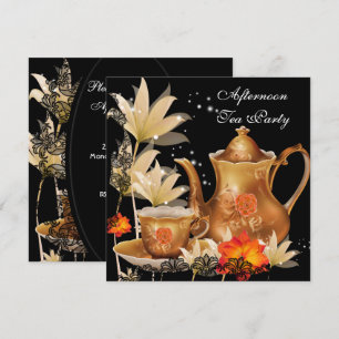 Invitation Tea Party d'après-midi Vintage or noir Teapot