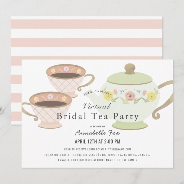 Invitation Tea Party de mariée Pot Fête des mariées virtuelle (Devant / Derrière)