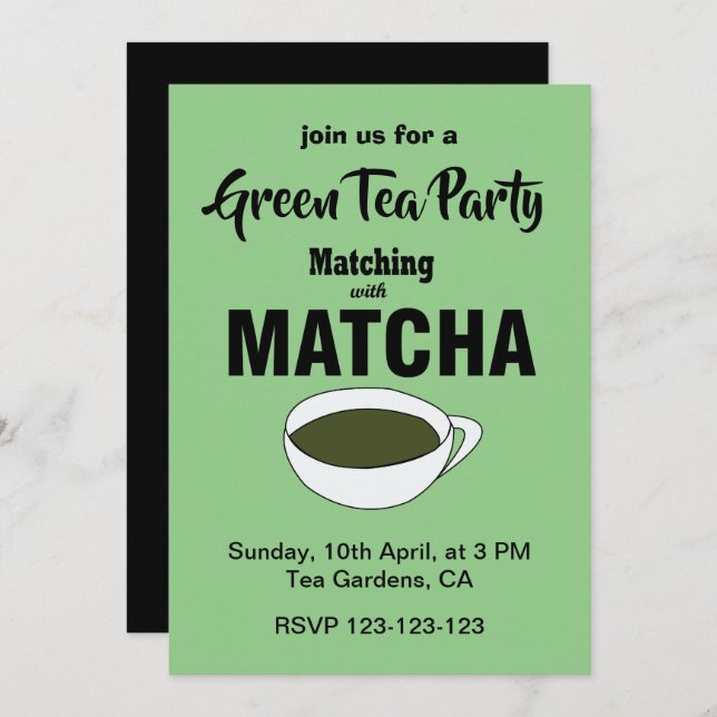 Invitation Tea Party de Matcha Green (Devant / Derrière)