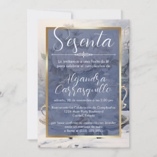 Invitation Tea Party espagnol Blue élégant 60e anniversaire