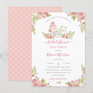 Invitation Tea Party Fête de l'mariée couleur rose florale