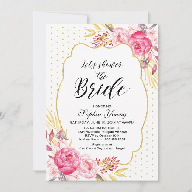 Invitation Tea Party Fête des mariées Blush & Gold (Devant)
