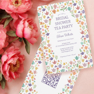 Invitation Tea Party Fête des mariées Cute CUSTOM QR Code