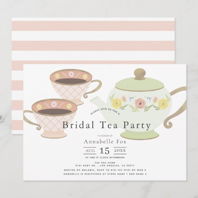 Invitation Tea Party Fête des mariées de thé et tasses (Devant / Derrière)