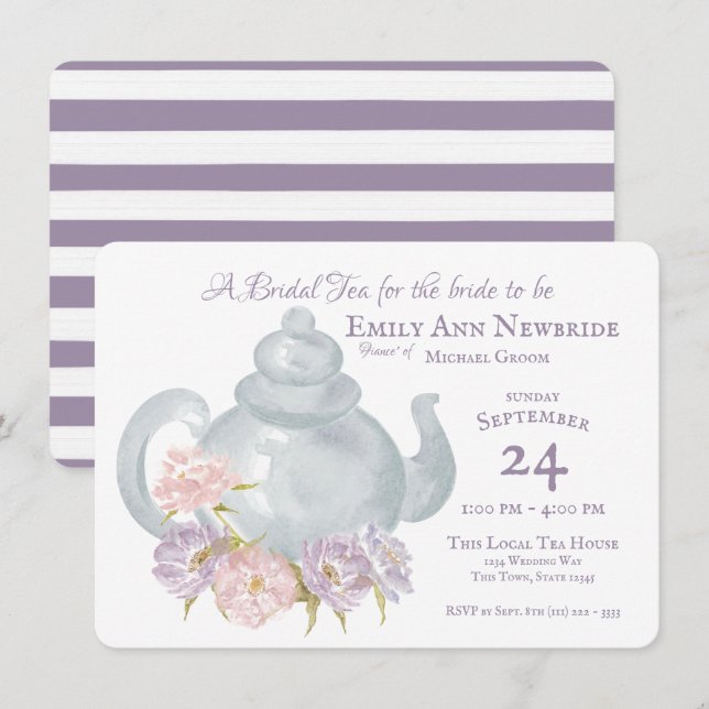 Invitation Tea Party Fête des mariées Floral Thé pot (Devant / Derrière)