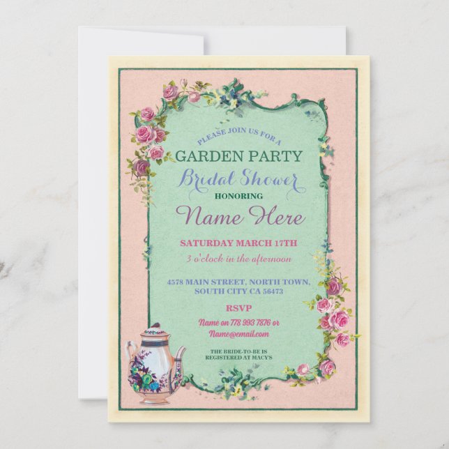 Invitation Tea Party Fête des mariées Garden Teapot Invitatio (Devant)
