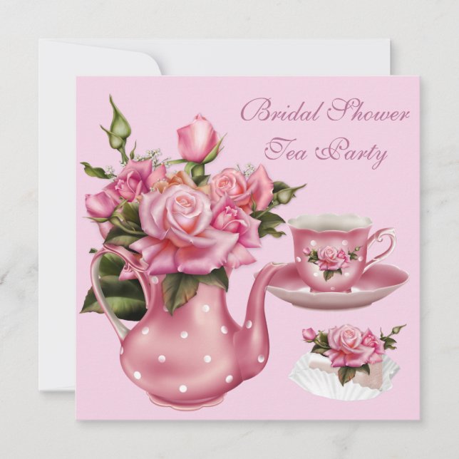 Invitation Tea Party Fête des mariées Rose Rose Teapot 5 (Devant)