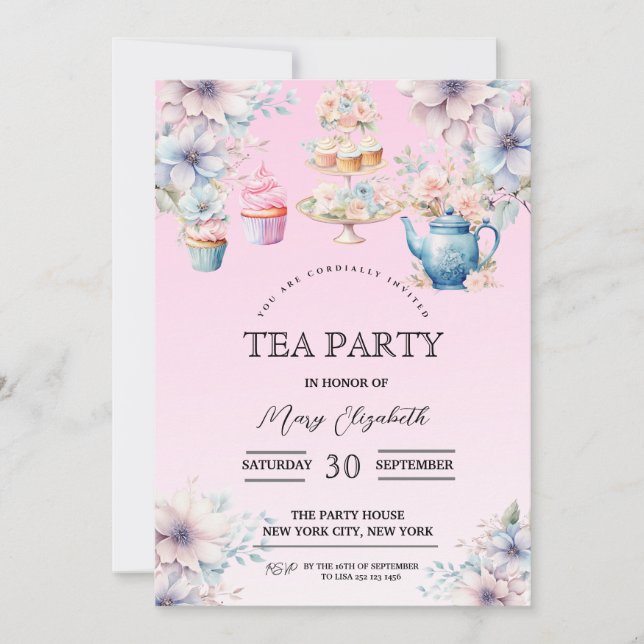 Invitation Tea Party, Invitation Anniversaire (Devant)