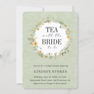 Invitation Tea Party Jaune Fleur sauvage Sage Fête des mariée