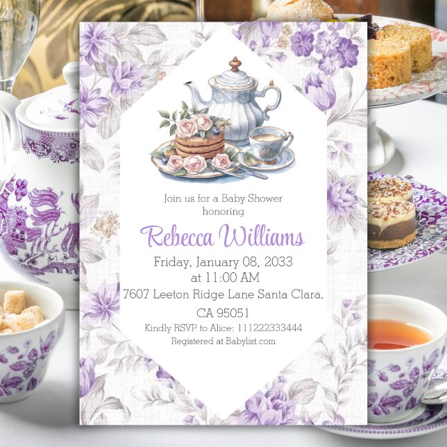 Invitation Tea Party Lavender Garden Baby shower Floral (Créateur téléchargé)