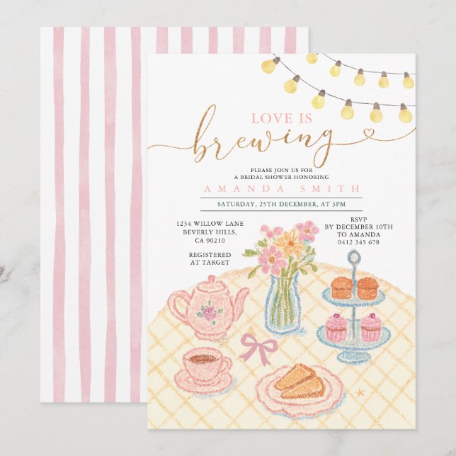 Invitation Tea Party Love brasse la Fête des mariées (Devant / Derrière)