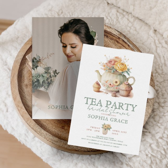 Invitation Tea Party Poudre Crème rose Fête des mariées Vinta (Créateur téléchargé)