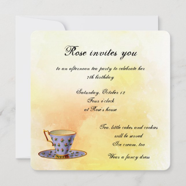 Invitation Tea Party pour l'anniversaire des petites filles (Devant)