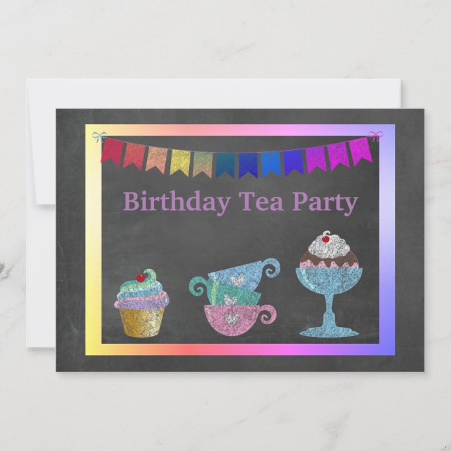 INVITATION TEA PARTY RAINBOW ANNIVERSAIRE (Devant)
